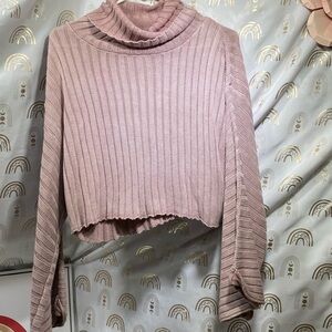 Mustard Seed Dusty Rose Ribbed Turtleneck Sweater